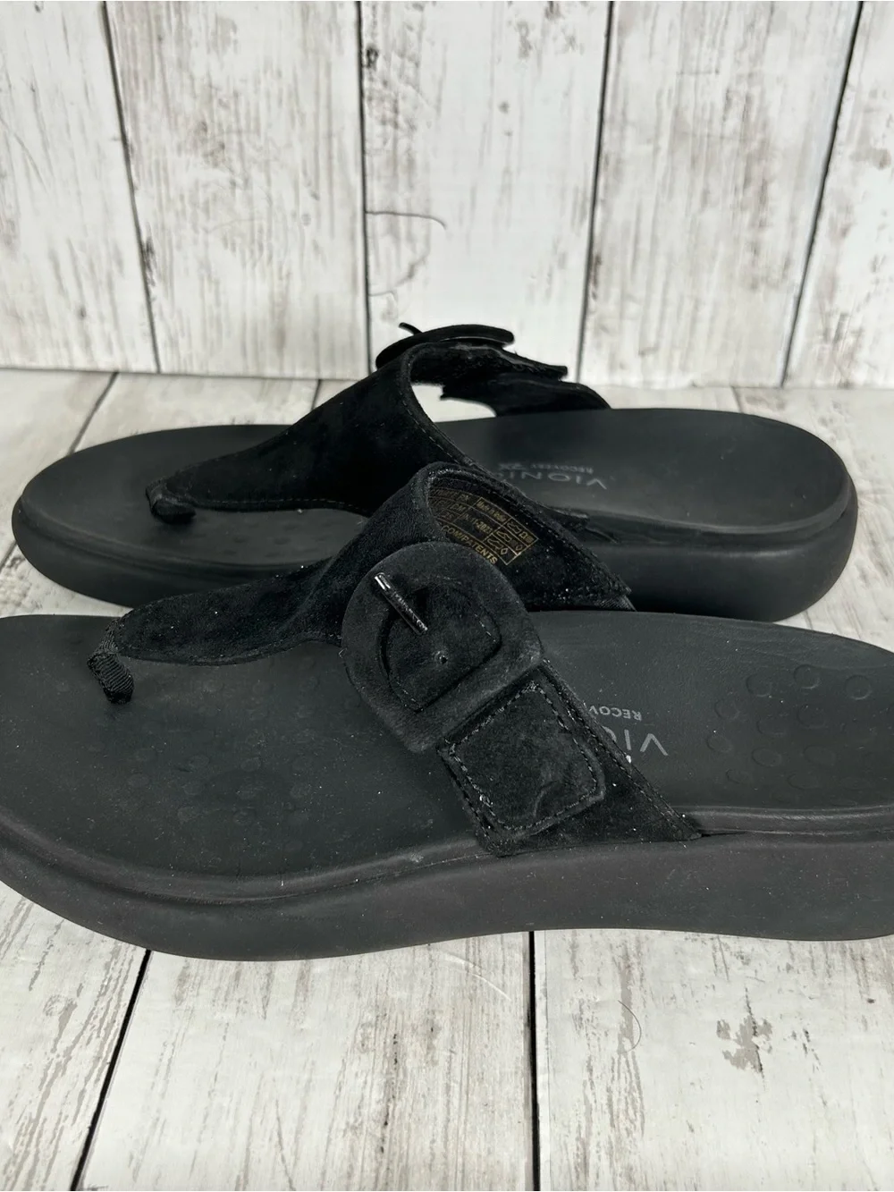 VIONIC Activate RX Black Suede Thong Flat Slide Sandals Size US 8.5 EU 39 CLEAN
